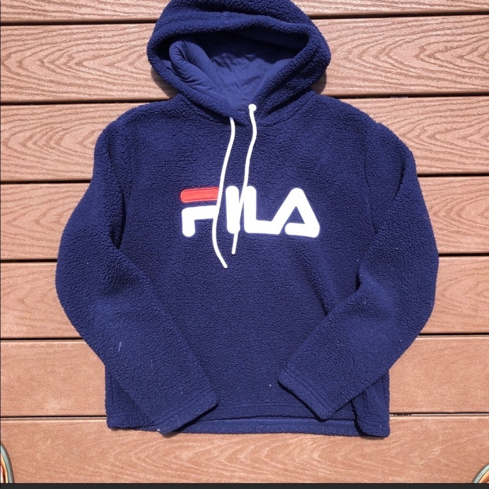 ⛱️Fila - Navy Blue Sherpa Hoodie - M